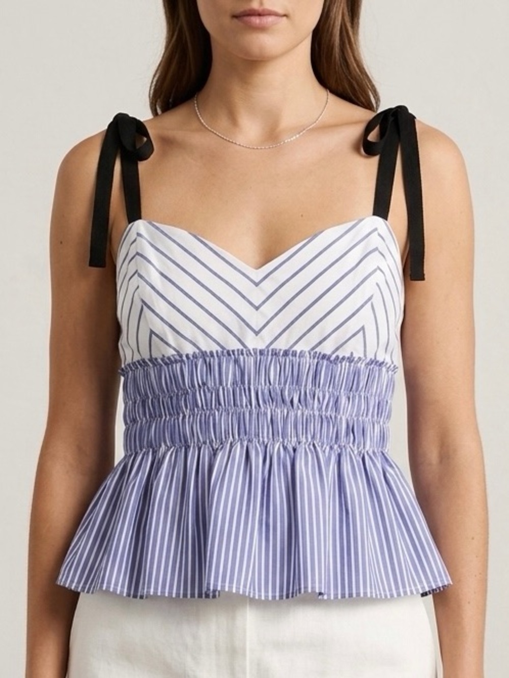 EXPRESS Pinstripe Peplum Tank Crop Top Smocked Sexy Comfy Boho Size Medium Blue